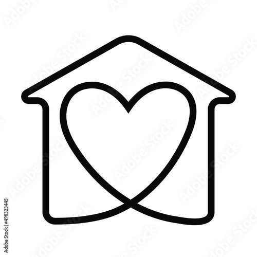 House with heart icon vector graphic design. Home family love symbol. Sweet home sign, painted homepage web icon. Country house, family shelter. Home buildint logo. Heart love symbol, family house. photo