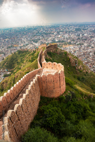 Nahargarh Fort wall  overlooking Jaipur, Rajasthan, India