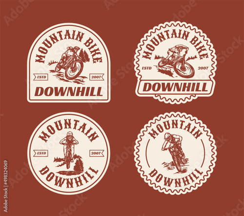 Hand Drawn Downhill Adventure Mountain Bike Logo Label Badge
