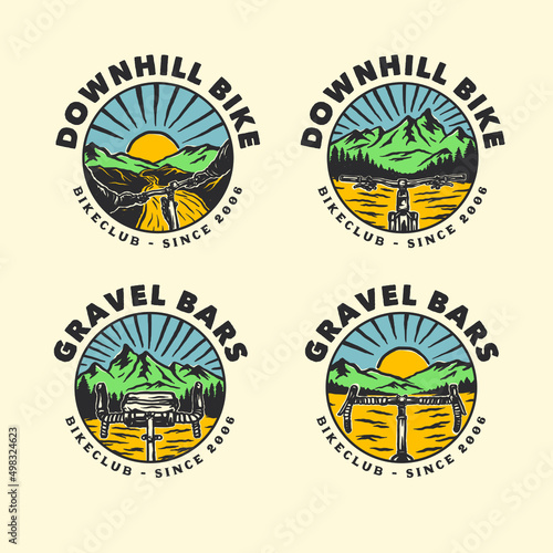Hand Drawn Downhill Adventure Mountain Bike Logo Label Badge