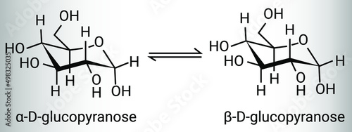 Structure of α-D-glucopyranose and β-D-glucopyranose