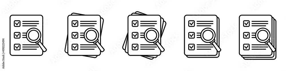 Document check icon vector illustration. Checklist magnifier assessment line icon. Document check icon vector illustration. Checklist magnifier assessment line icon.