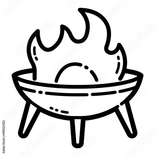 Bbq Fire Pit Flat Icon Isolated On White Background