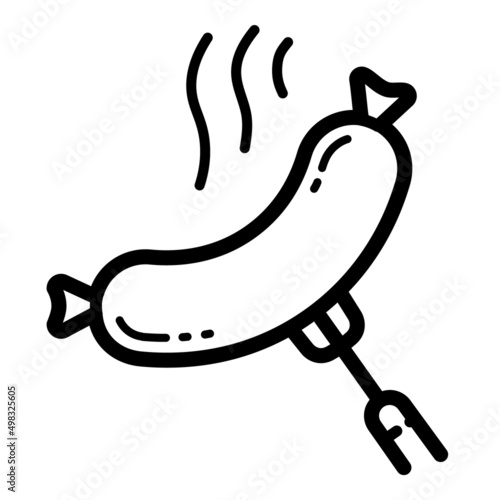 Sausage On Fork Flat Icon Isolated On White Background