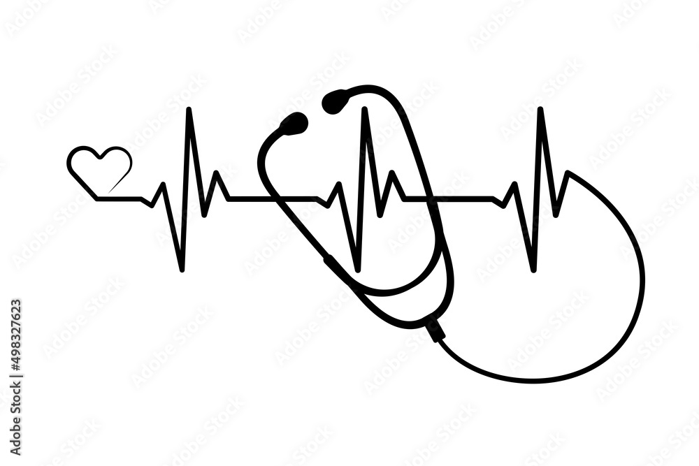 Abstract stethoscope with heart rate, ekg line design isolated on white ...
