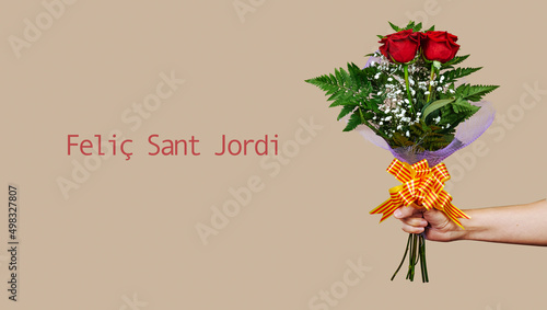 roses and text happy Saint George Day in Catalan photo
