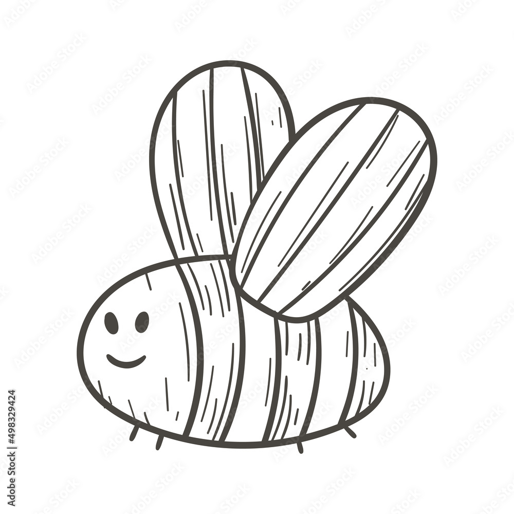 Vector doodle illustration of cartoon bee or wasp.