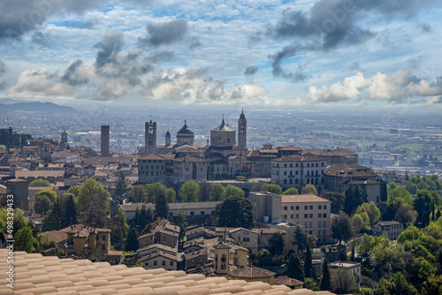 Bergamo medieval town aerial panorama
