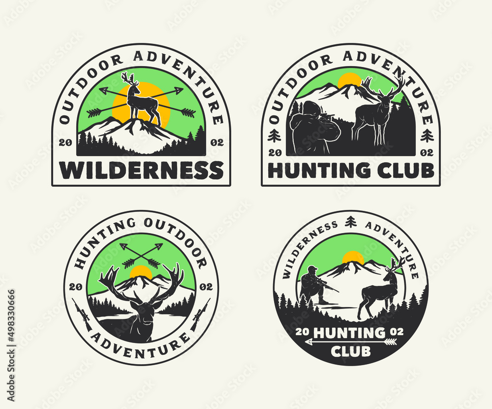 Set Vector Hand Drawn Hunting Club Logo Label Badge