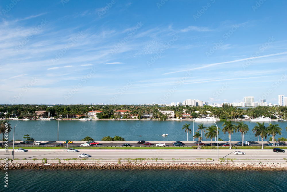 Miami MacArthur Causeway And Residential Palm Island
