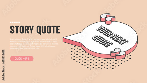 Editable Round Isometric Quote Frame in salmon and red color. Variable Text in quote frame with yellow background.
