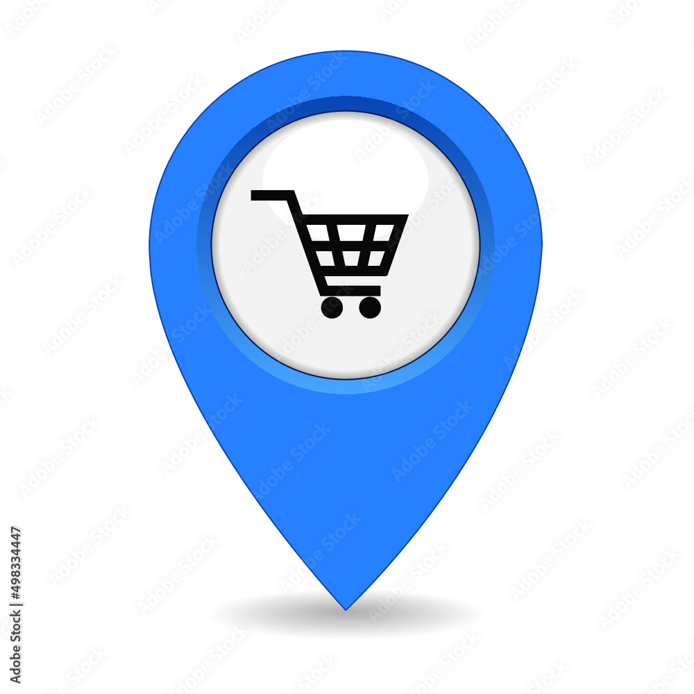 Map Pointer Icon With Shopping Cart isolated on a white background Map Pointer Icon With Shopping Cart isolated on a white background