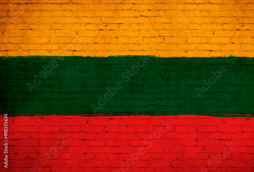 Lithuania flag painted on brick wall. National country flag background photo