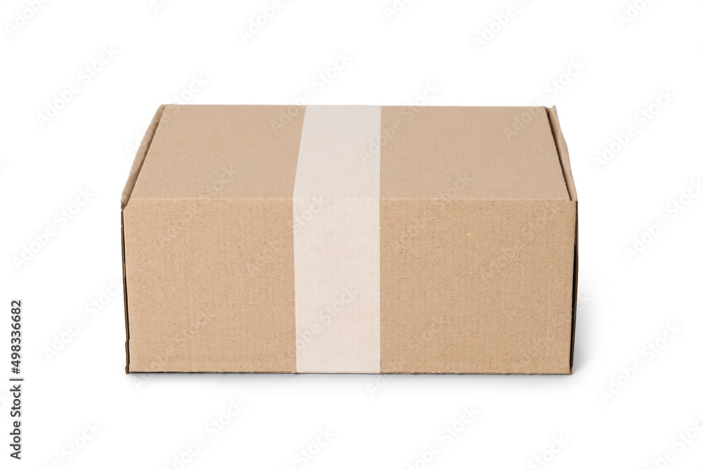 One closed cardboard box isolated on white One closed cardboard box isolated on white