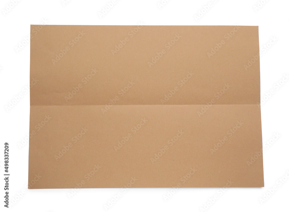 Sheet of brown paper on white background, top view Sheet of brown paper on white background, top view