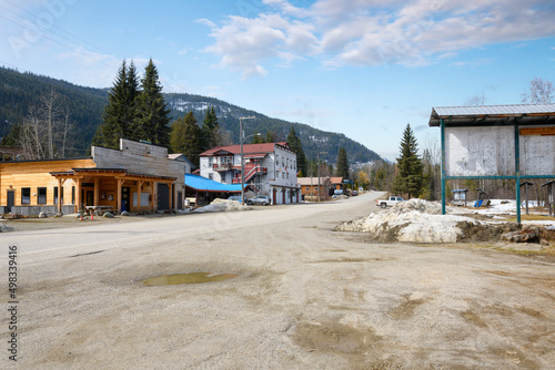 The rural small town of Ymir, BC, Canada in the Selkirk Mountains of the West Kootenay region of southeastern British Columbia.