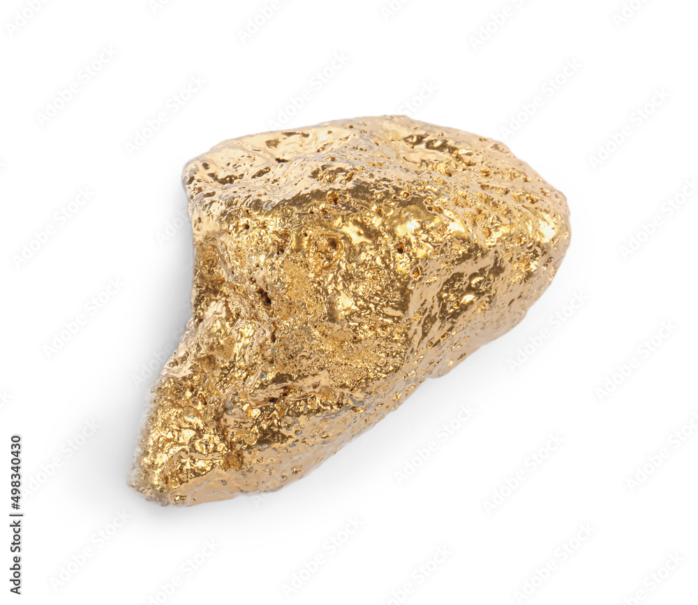 One beautiful gold nugget isolated on white