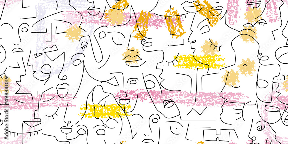 One line drawing. Abstract face seamless pattern. One line drawing. Abstract face seamless pattern.