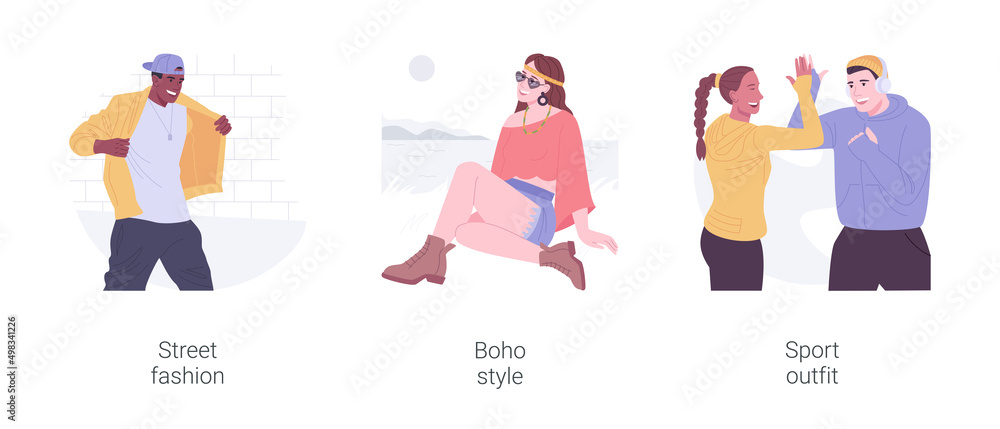 Clothing style isolated cartoon vector illustrations set. Clothing style isolated cartoon vector illustrations set.