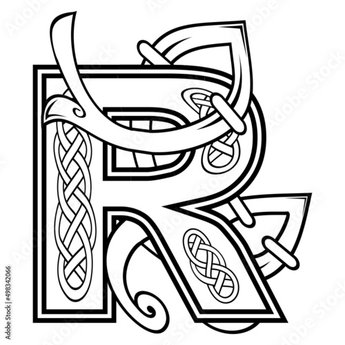celtic letter R illustration in vector format