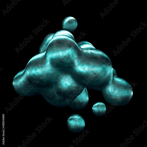 3D abstract blue-green  fluid ball .  Black  Background.  3D rendering