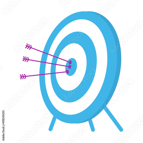 Archery target with arrows semi flat color vector object. Full sized item on white. Participating in competition. Simple cartoon style illustration for web graphic design and animation