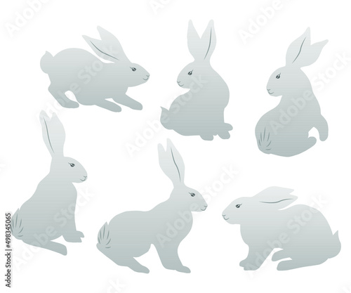 Grey color Cute hares sketch vector illustration. Draw character design banner background little rabbits. For Easter and spring. Doodle cartoon style. © designer_golovkina