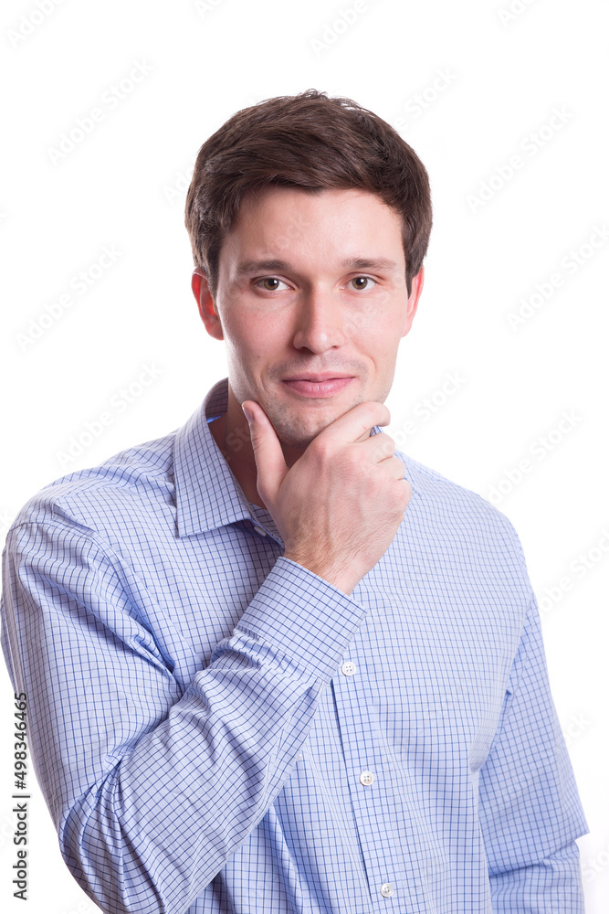young white handsome man in a shirt strict office suit stands isolated on a white background young white handsome man in a shirt strict office suit stands isolated on a white background