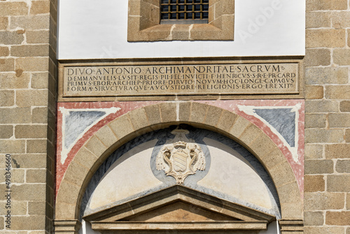 religious decoration above a door of Church of Santo Antão on the Praça do Giraldo in Evora, Alentejo,