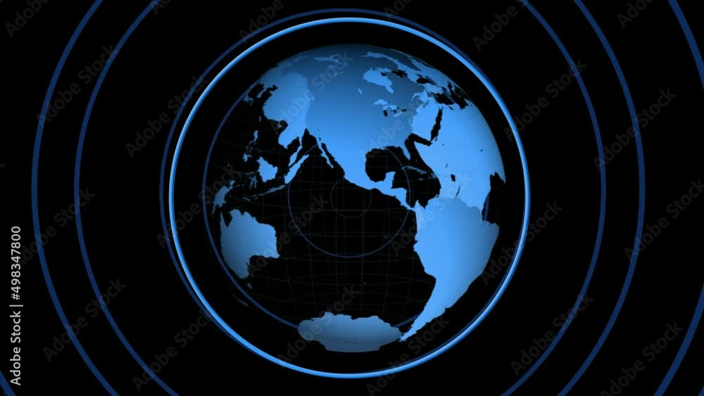 Animation of globe and circles on black background Animation of globe and circles on black background