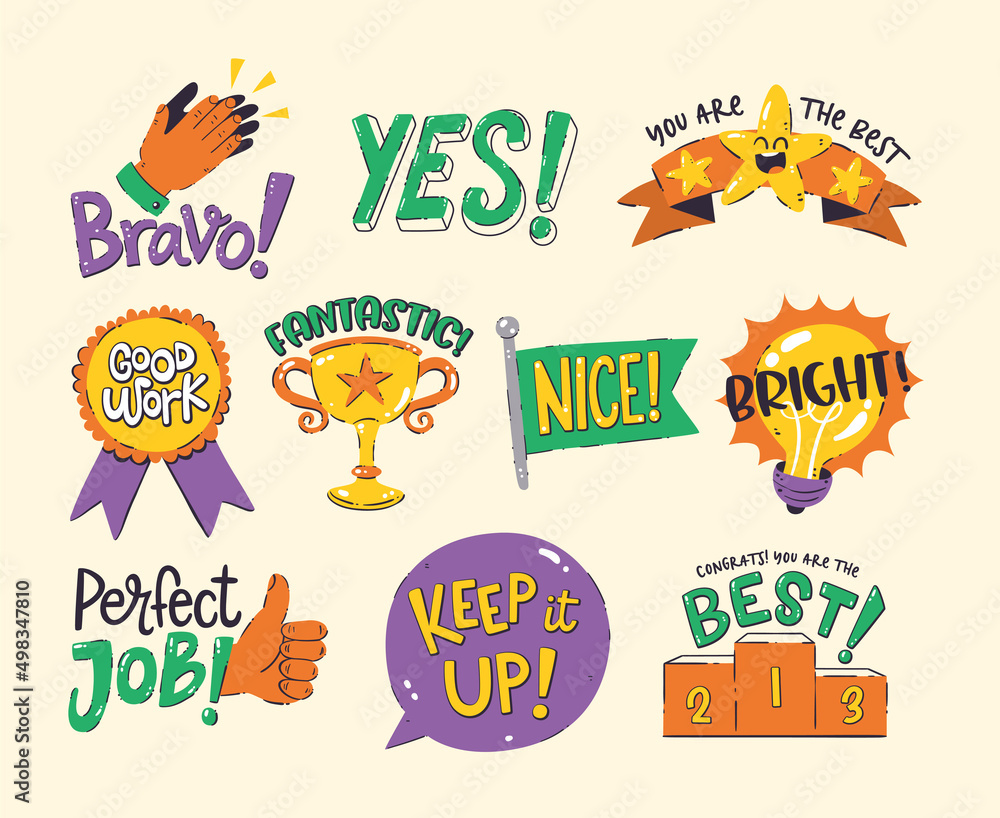 Vettoriale Stock Reward Label and Badges Collection, perfect for teachers  and students at school. Ten clip arts for motivating and rewarding the  well-done job. Vector illustration. | Adobe Stock