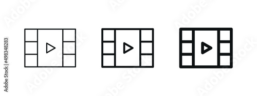 play video reels icon for streaming. film reel icon, camera tape symbol . media player video film roll icons