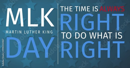 Animation of happy martin luther king day text over stars photo