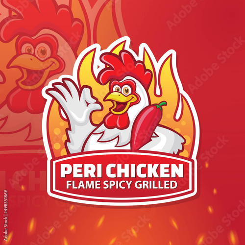 Smile Yummy Peri Chicken Mascot Vector Logo Design