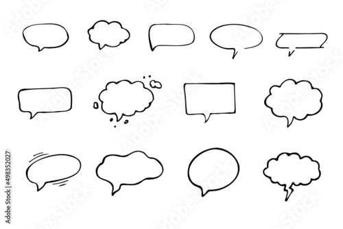 Hand-drawn linear bubble messages in doodle style. Message for text and dialogs. contoured borders of message clouds. Isolated on white background Vector graphics