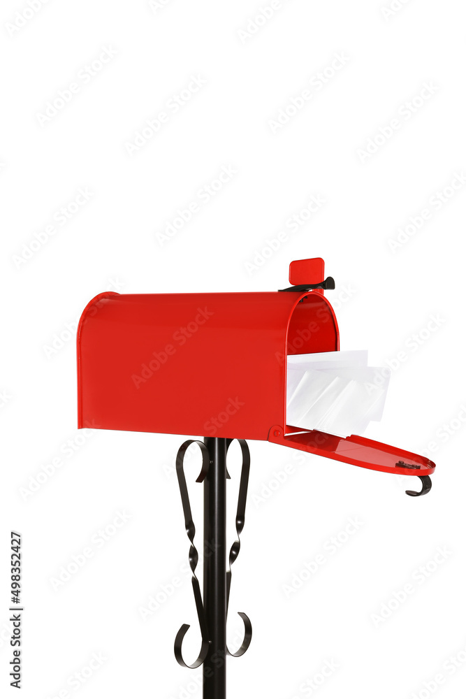 Red letter box with envelopes on white background Red letter box with envelopes on white background