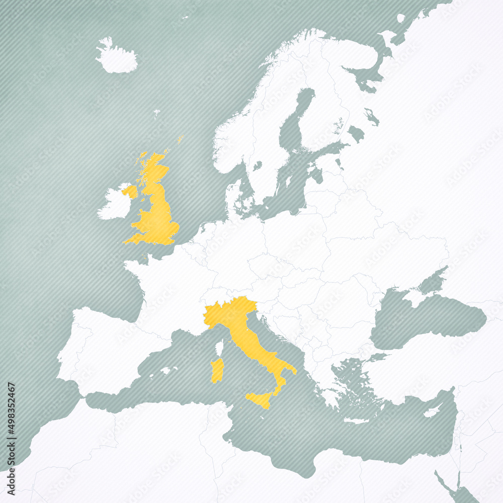 Obraz premium Map of Europe - United Kingdom and Italy
