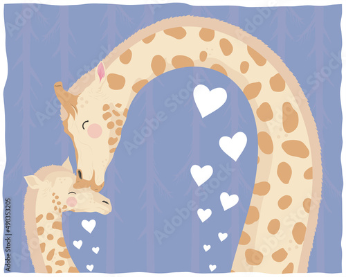 Canvas Print giraffe mom with baby card