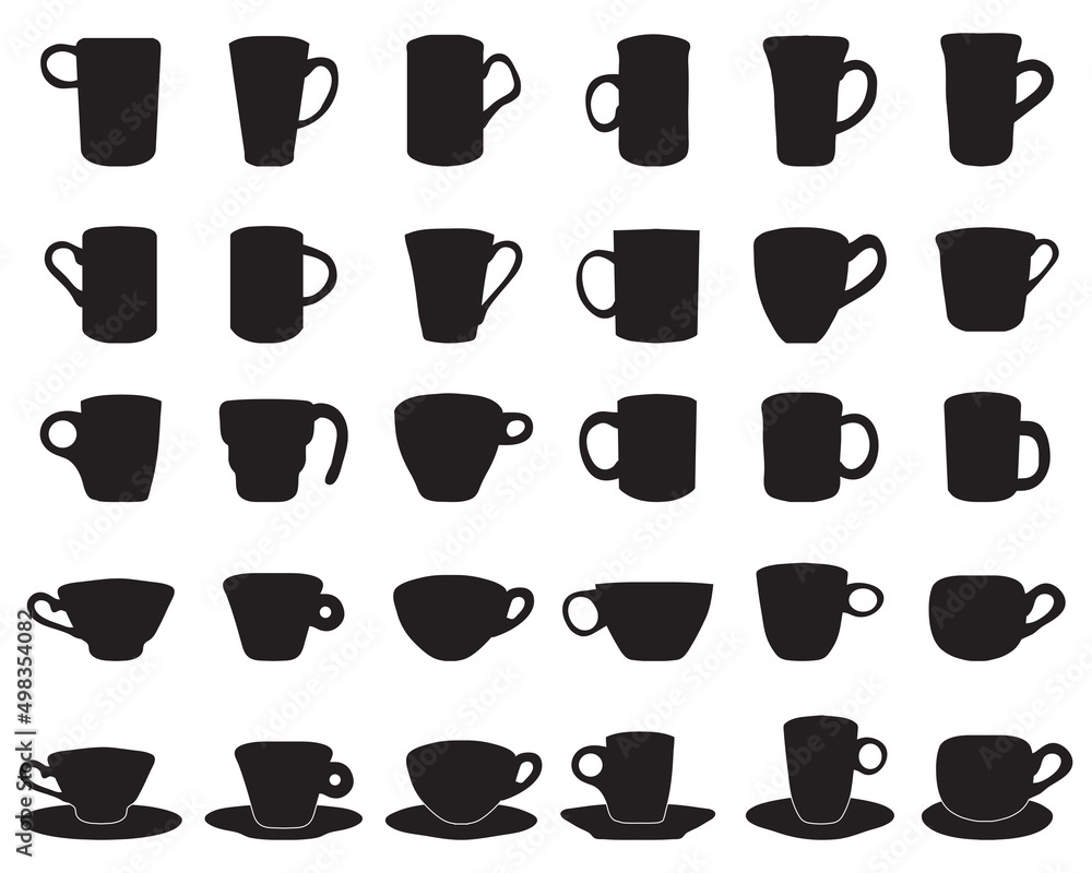 Black silhouettes of coffee and tea cups on a white background Black silhouettes of coffee and tea cups on a white background