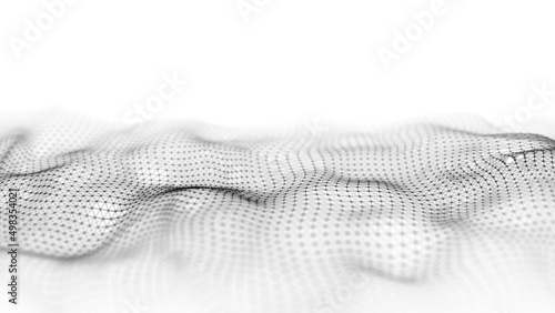 A moving 3d wave. Futuristic white background with dynamic black particles. The concept of big data. Cyberspace. 3d rendering