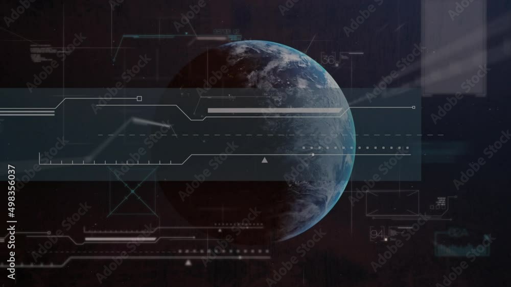 Animation of data processing on screen over globe Animation of data processing on screen over globe