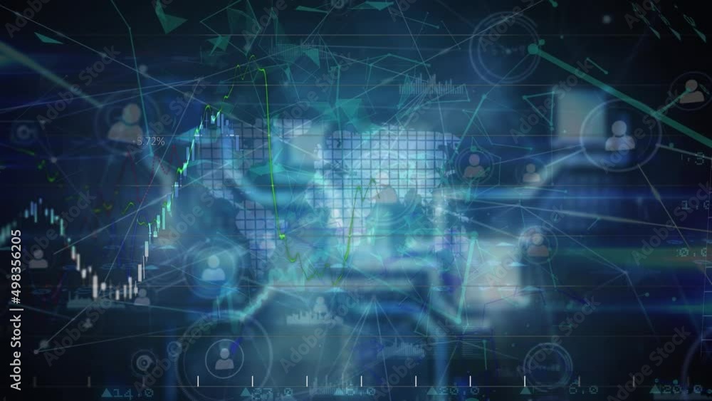 Animation of financial data, icons and integrated circuit Animation of financial data, icons and integrated circuit