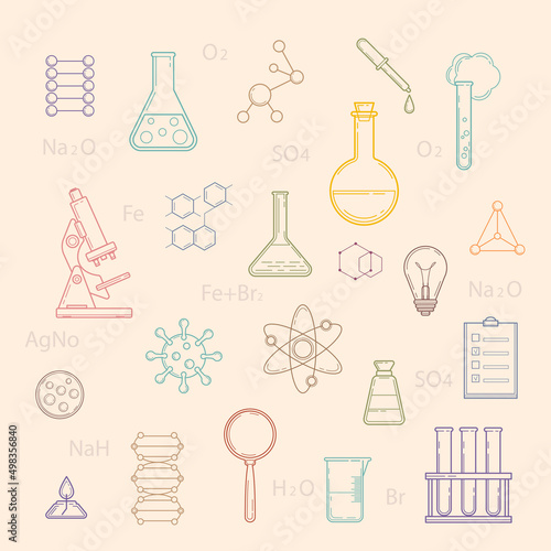 School background in chemistry .Equipment for chemic lab.Chemical flasks.Vector, illustration.