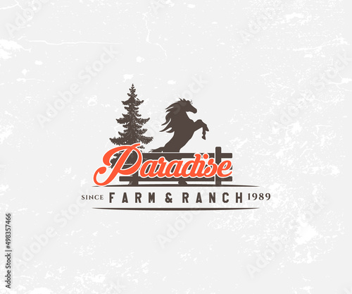 Farm ranch with paddock logo horse logo design graphic vector image