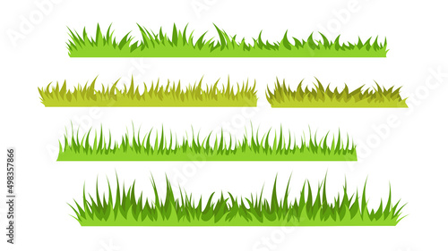 Set of green grass in cartoon style. Vector illustration of natural, organic, bio, eco label grass on white background.