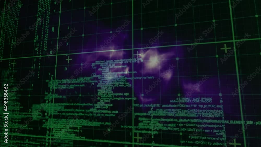 Animation of data processing over grid and purple squares Animation of data processing over grid and purple squares