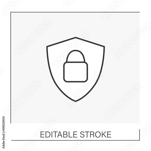 Security line icon. Protective shield. Save personal information by locker and passwords. Data privacy. Web service concept. Isolated vector illustration. Editable stroke