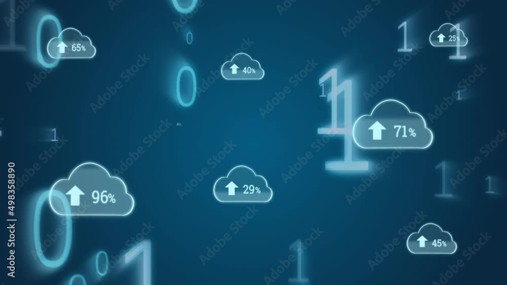 Animation of cloud icons and data processing over dark background Animation of cloud icons and data processing over dark background