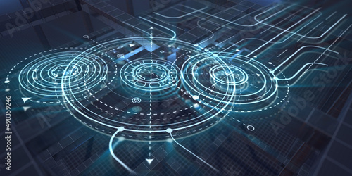 Engineering technology background. Neon gears.Modern futuristic concept.3d Image.