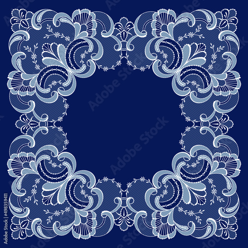 Lace square decoration frame. Lace background. Vector illustration